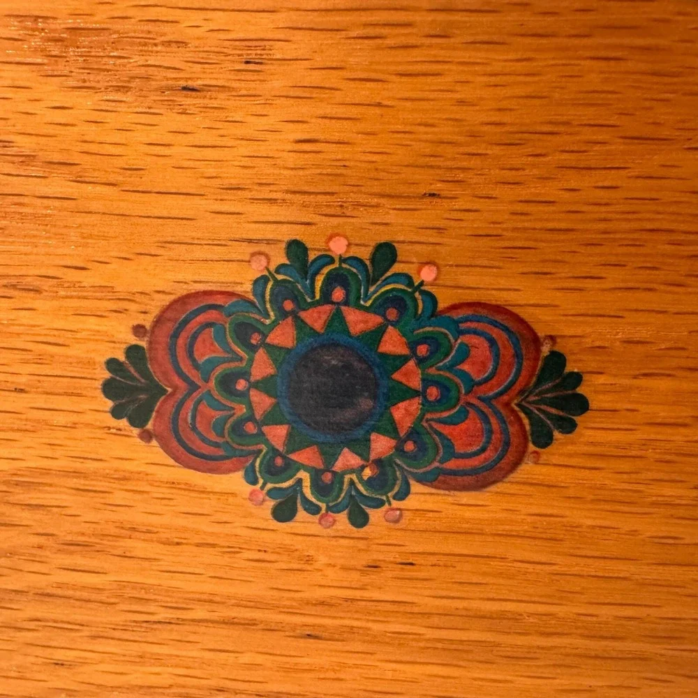 Vintage Wooden Jewelry Box Hinged Hidden Drawer Design Folk Art Detail‎